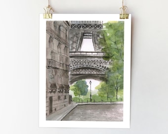 Eiffel Tower Watercolor Print: Paris City Sketch Art