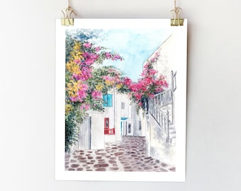 Mykonos wall art Mykonos painting Greece art print Mykonos sketch Mykonos watercolor Mykonos illustration Greece painting Greece islands