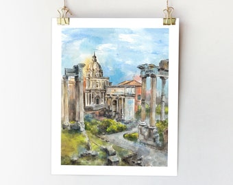 Roman Forum poster Rome print Italy print Italy watercolor painting Rome architecture sketch Roman Forum wall art Rome art print Rome art