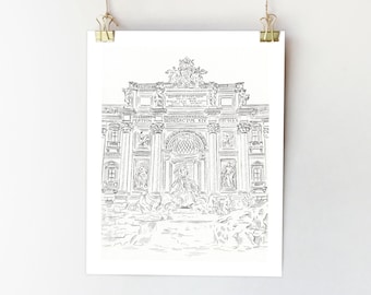 Rome ink drawing print Trevi Fountain art Italy wall art Rome sketch Rome poster Trevi Fountain print Italy drawing Rome architecture print