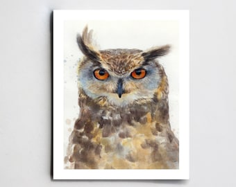 Owl print Eagle owl wall art Owl watercolor painting Bird print Nursery print Animal sketch Owl illustration Animal artwork Nature poster