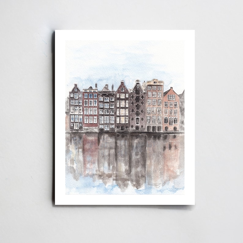 Amsterdam print Amsterdam city art Europe wall art Travel sketch Amsterdam poster Holland watercolor City painting Amstedam houses 5x7 8x10 image 2