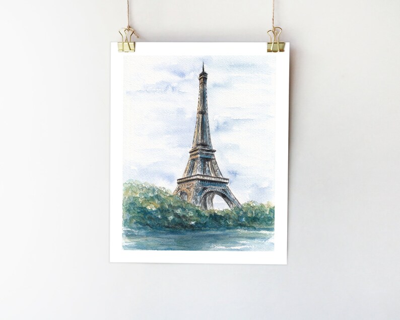 Eiffel Tower Print Sketch Paris Wall Art View France Poster Watercolor