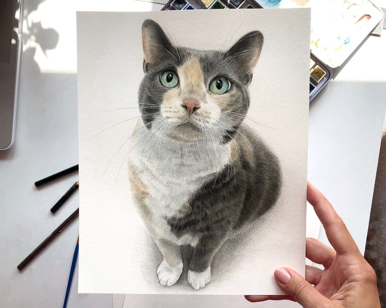 Custom pet portrait painting Hand painted watercolor animal painting Commission painting Painting from photo Pet memorial gift Pet drawing image 1