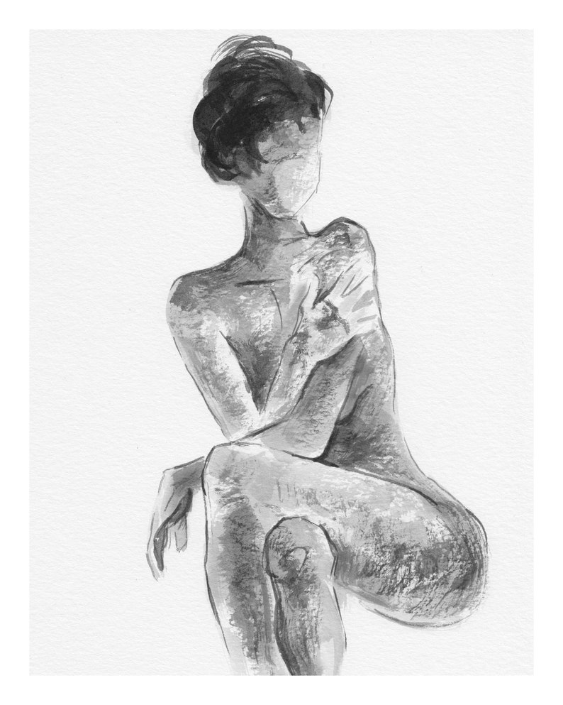 Impression de dessin de figure Femme silhouette art impression Nu Femme art Esquisse de nu minimaliste Esquisse minimale Impression noire et blanche 5x7 /8x10/11x14 image 4