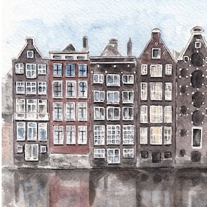 Amsterdam print Amsterdam city art Europe wall art Travel sketch Amsterdam poster Holland watercolor City painting Amstedam houses 5x7 8x10 image 4