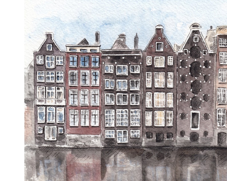 Amsterdam print Amsterdam city art Europe wall art Travel sketch Amsterdam poster Holland watercolor City painting Amstedam houses 5x7 8x10 image 4