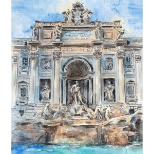 Rome print Trevi Fountain art Italy wall art Rome sketch Rome poster Trevi Fountain painting Italy watercolour Rome architecture print image 4