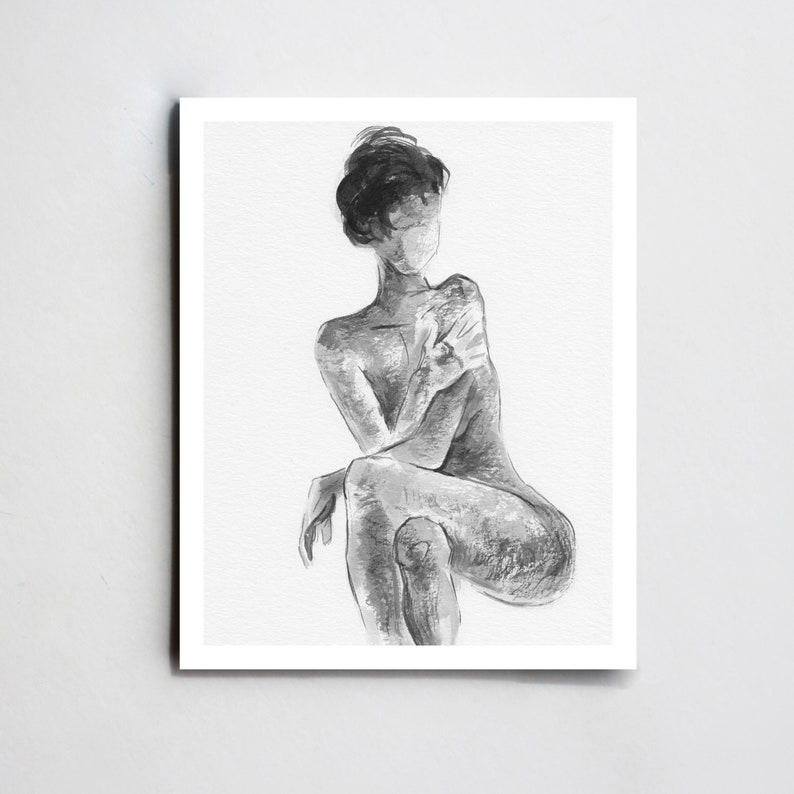 Impression de dessin de figure Femme silhouette art impression Nu Femme art Esquisse de nu minimaliste Esquisse minimale Impression noire et blanche 5x7 /8x10/11x14 image 2