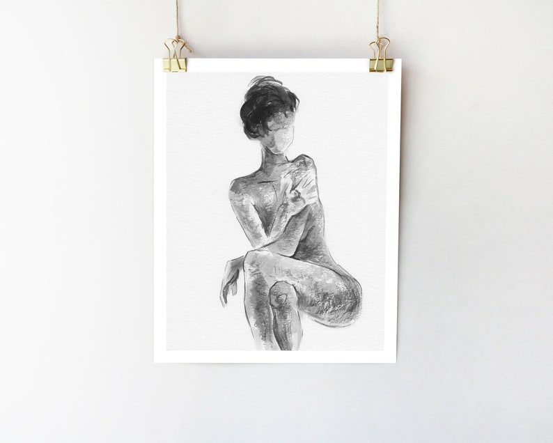 Impression de dessin de figure Femme silhouette art impression Nu Femme art Esquisse de nu minimaliste Esquisse minimale Impression noire et blanche 5x7 /8x10/11x14 image 3