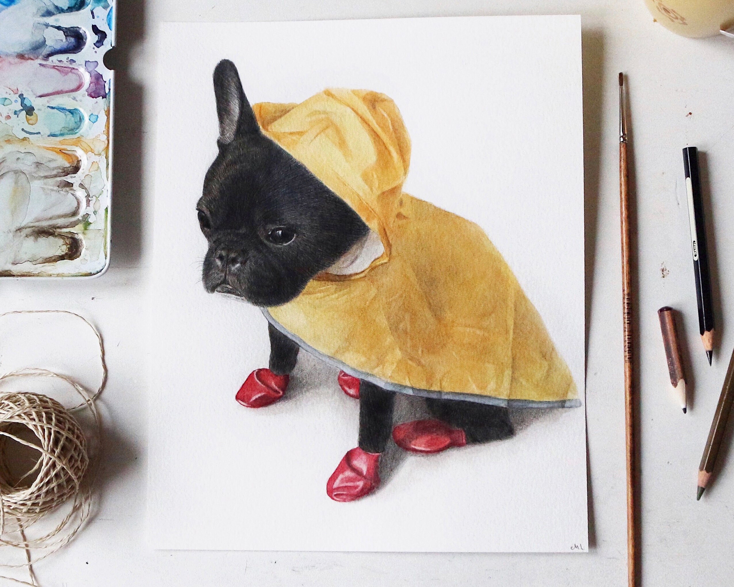 Portrait d'animal Personnalisé Aquarelle Portrait de Compagnie Chat Peinture Chien Commission Mémori