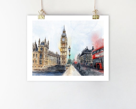 London Print London Wall Art London Watercolor Painting Big | Etsy