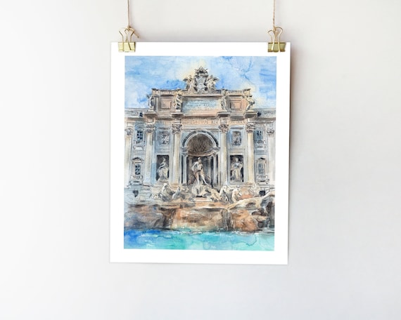 Rome print Trevi Fountain art Italy wall art Rome sketch Rome poster Trevi Fountain painting Italy watercolour Rome architecture print