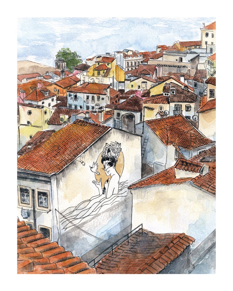 Lisbon Art Lisbon Print Lisbon Watercolor Painting Lisbon Etsy
