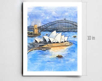 オーストラリア　シドニー風景　絵画　水彩画　原画 シドニー・ハーバー・ブリッジの水彩画：オーストラリアの都市景観