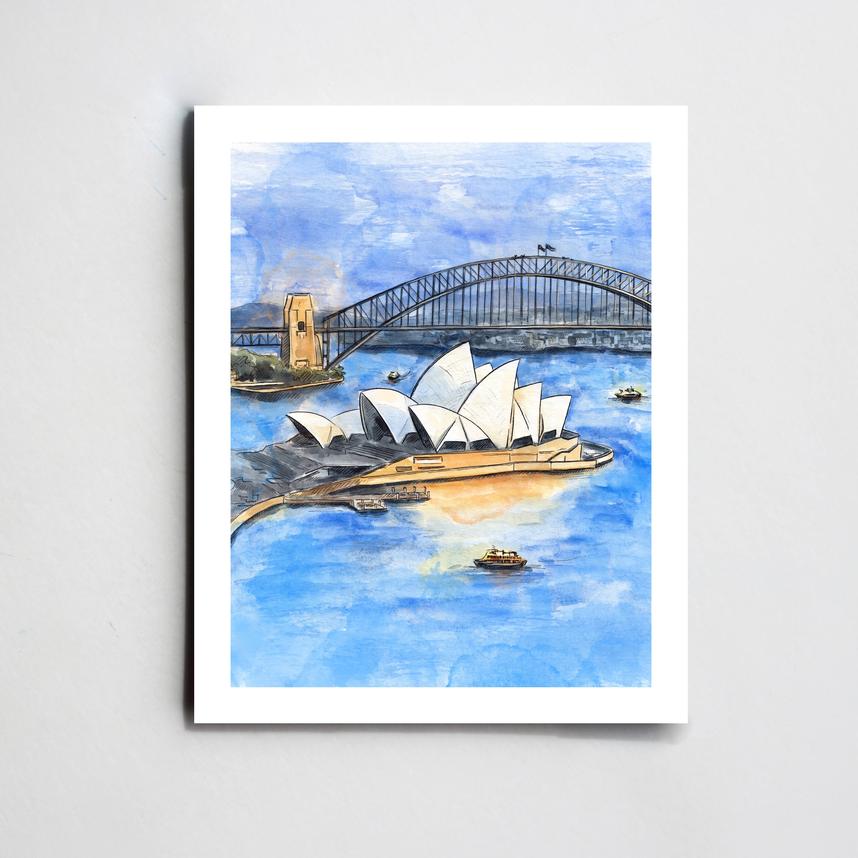 シドニーオペラハウスのプリント：水彩画のオーストラリアアート