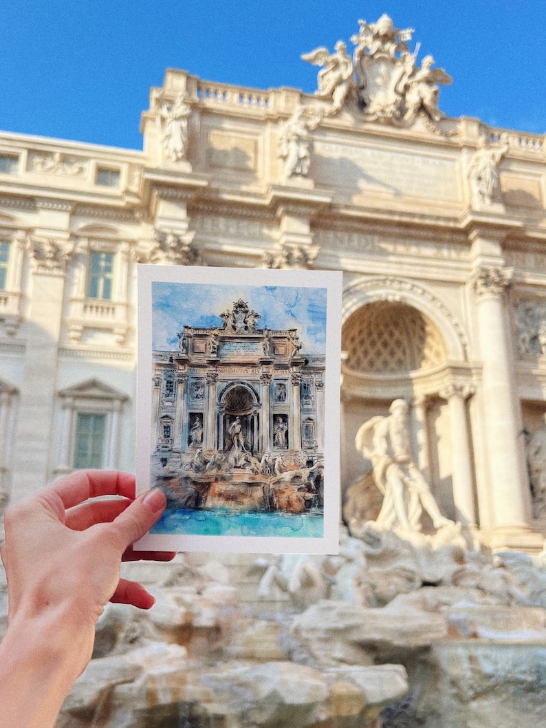 Rome print Trevi Fountain art Italy wall art Rome sketch Rome poster Trevi Fountain painting Italy watercolour Rome architecture print image 5