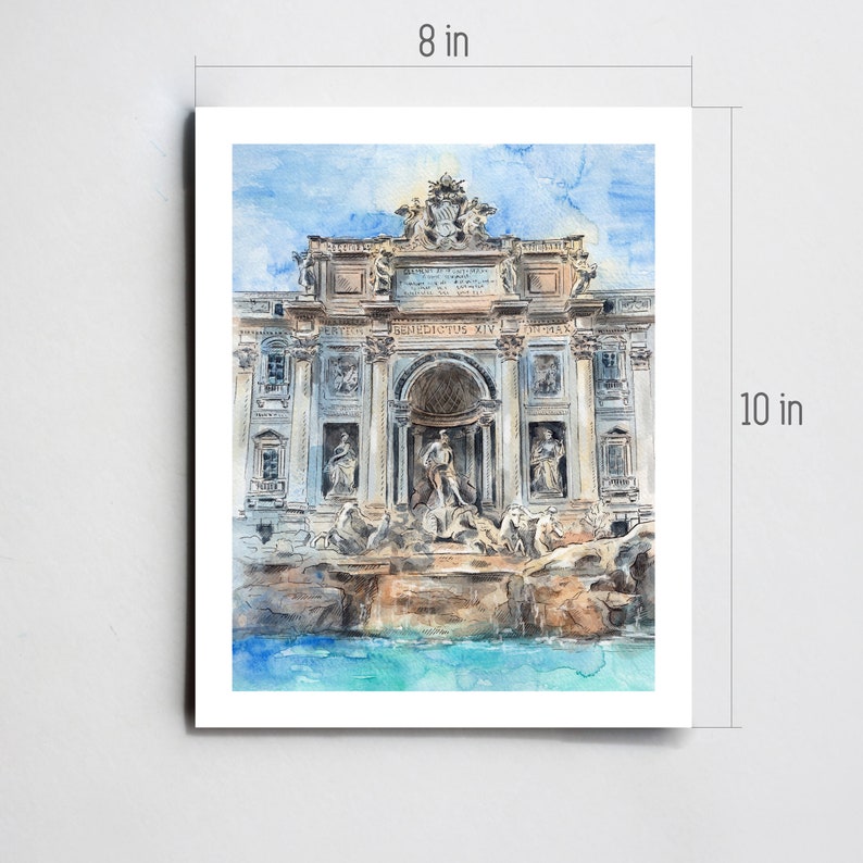 Rome print Trevi Fountain art Italy wall art Rome sketch Rome poster Trevi Fountain painting Italy watercolour Rome architecture print image 7