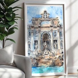 Rome print Trevi Fountain art Italy wall art Rome sketch Rome poster Trevi Fountain painting Italy watercolour Rome architecture print image 3