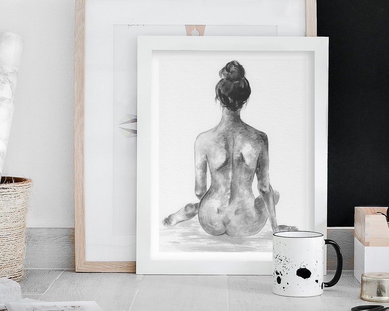 Black and white nude print Nude Woman art print Woman silhouette print Minimalistic nude sketch Female drawing Minimal sketch 5x78x1011x14