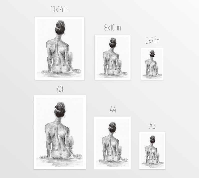 Black and white nude print Nude Woman art print Woman silhouette print Minimalistic nude sketch Female drawing Minimal sketch 5x78x1011x14