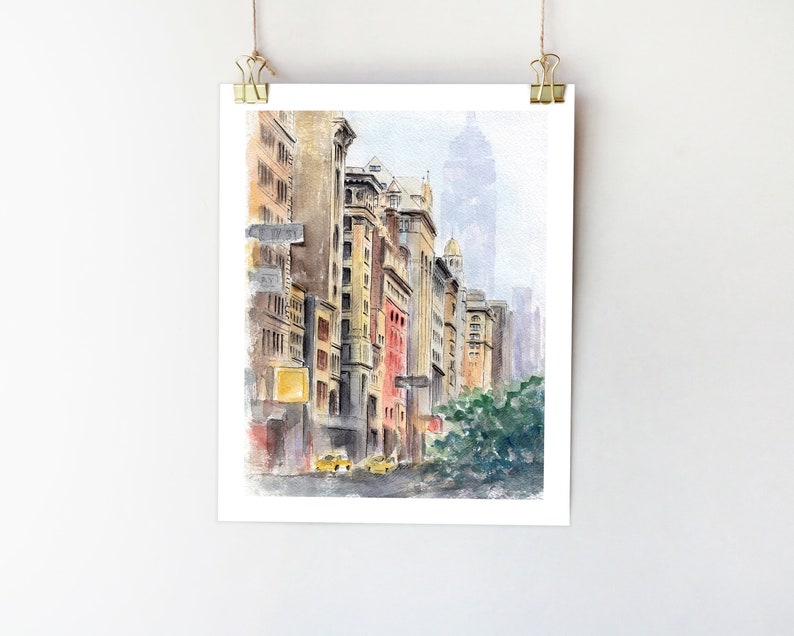 New York city art print. New York street painting. NYC print. Art print from original watercolor. City painting. 8x10 / 5x7 image 1