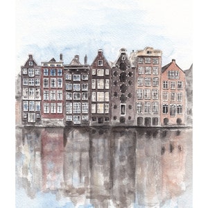 Amsterdam print Amsterdam city art Europe wall art Travel sketch Amsterdam poster Holland watercolor City painting Amstedam houses 5x7 8x10 image 3