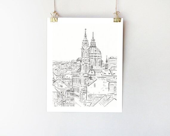 Prague Ink Drawing Print: Czech Republic Art