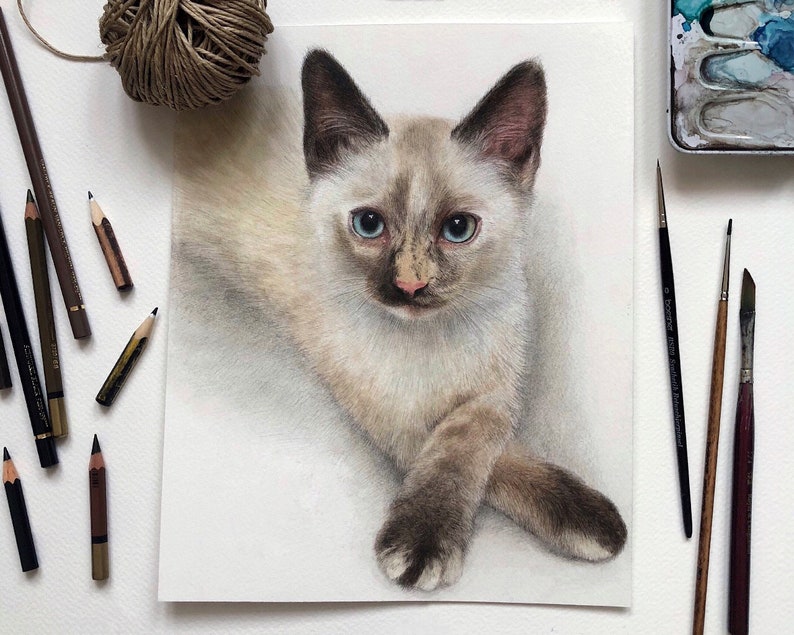 Custom pet portrait painting Hand painted watercolor animal painting Commission painting Painting from photo Pet memorial gift Pet drawing image 2