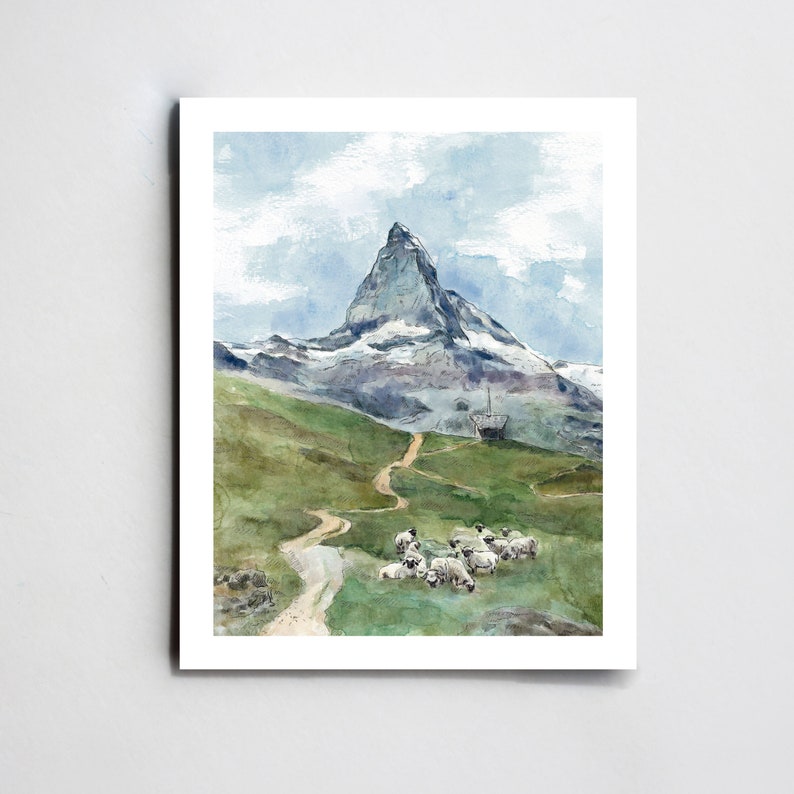 Matterhorn Kunstdruck Matterhorn Schweiz Wandkunst Walliser Alpen Druck Zermatt Aquarell Berge Plakat Schweiz Kunstdruck Bild 2