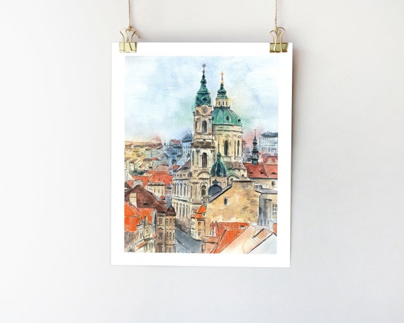 Prague Print: St Nicholas Church Watercolor Sketch