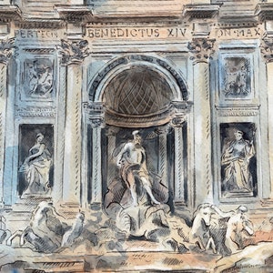 Rome print Trevi Fountain art Italy wall art Rome sketch Rome poster Trevi Fountain painting Italy watercolour Rome architecture print image 6