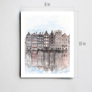 Amsterdam print Amsterdam city art Europe wall art Travel sketch Amsterdam poster Holland watercolor City painting Amstedam houses 5x7 8x10 image 5