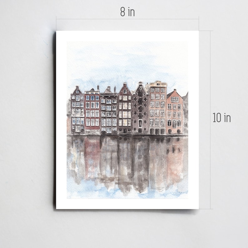 Amsterdam print Amsterdam city art Europe wall art Travel sketch Amsterdam poster Holland watercolor City painting Amstedam houses 5x7 8x10 image 5