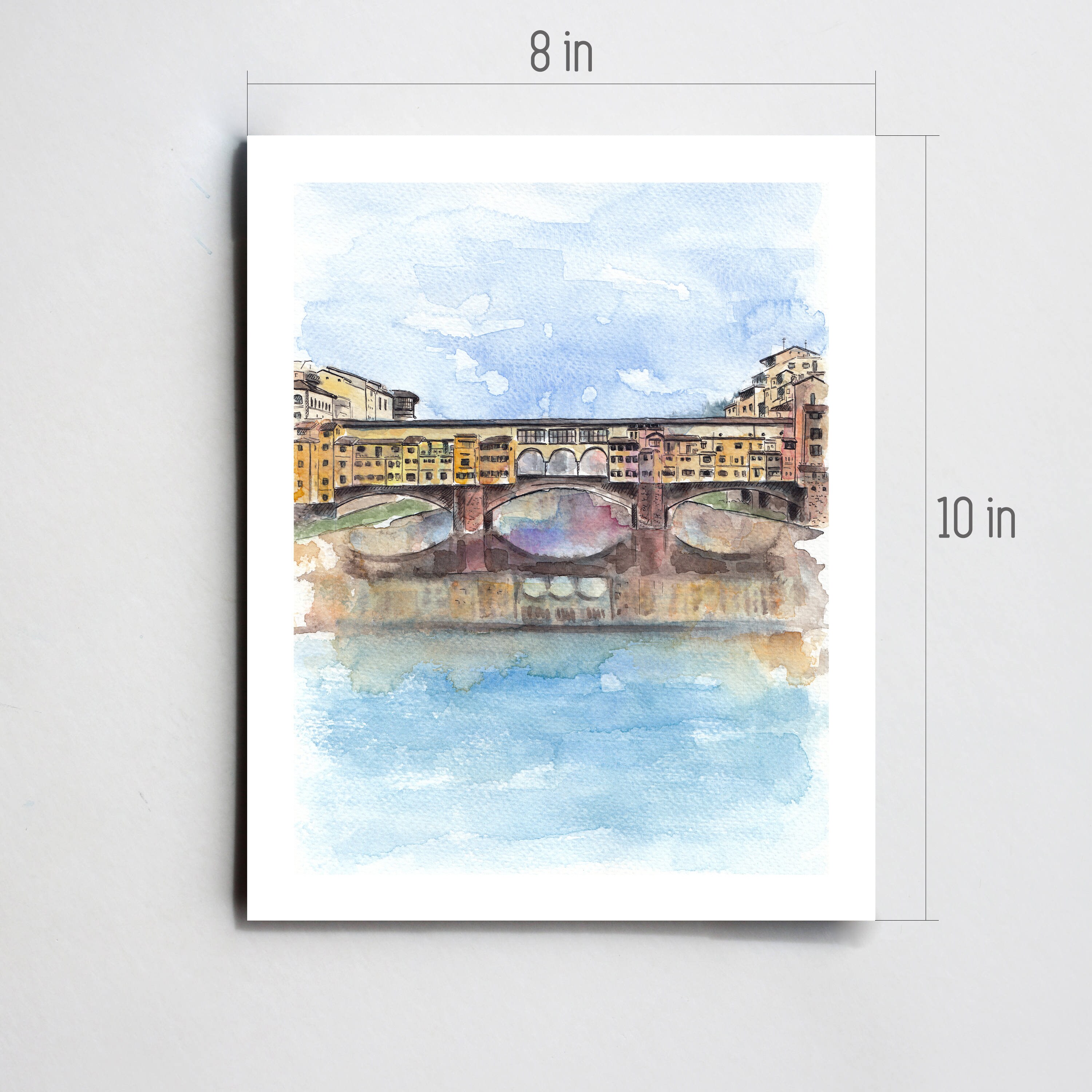 ヴェッキオ橋の水彩画、イタリア、フィレンツェ - Etsy 日本