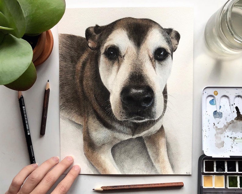 Custom pet portrait painting Hand painted watercolor animal painting Commission painting Painting from photo Pet memorial gift Pet drawing image 6