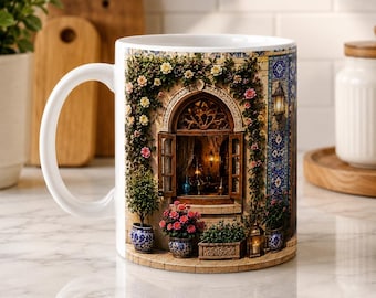 Persian Courtyard Full Wrap Mug 11oz | Moroccan Riad Coffee Mug | Middle Eastern Art Mug | Islamic Architecture Gift | Chai Lover Mug
