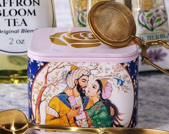 Saffron Rose Black Tea Signature Bloom: Rose Petals, Rock Candy, Gold Spoon - Made in USA