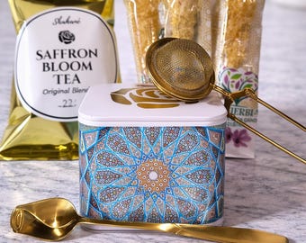 Saffron Rose Black Tea Signature Bloom: Rose Petals, Rock Candy, Gold Spoon - Made in USA