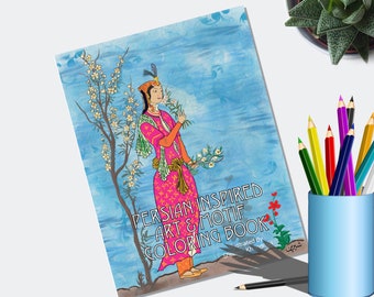 Persian Art Coloring Book: Kids & Adults, 25 Hand-Drawn Pages
