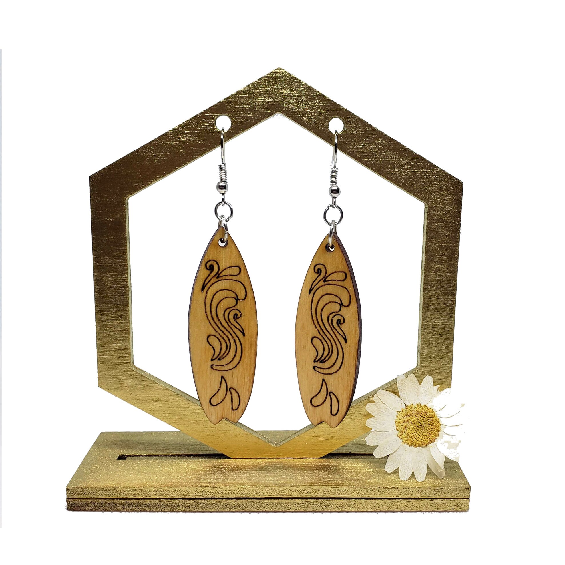 Surfboard Earrings Laser Cut Wood Earrings Wave Engraved Etsy