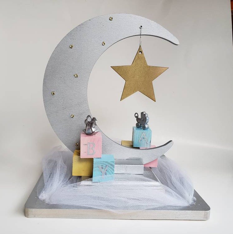 Moon and Star Baby Shower Centerpiece with LED lights Simple Etsy
