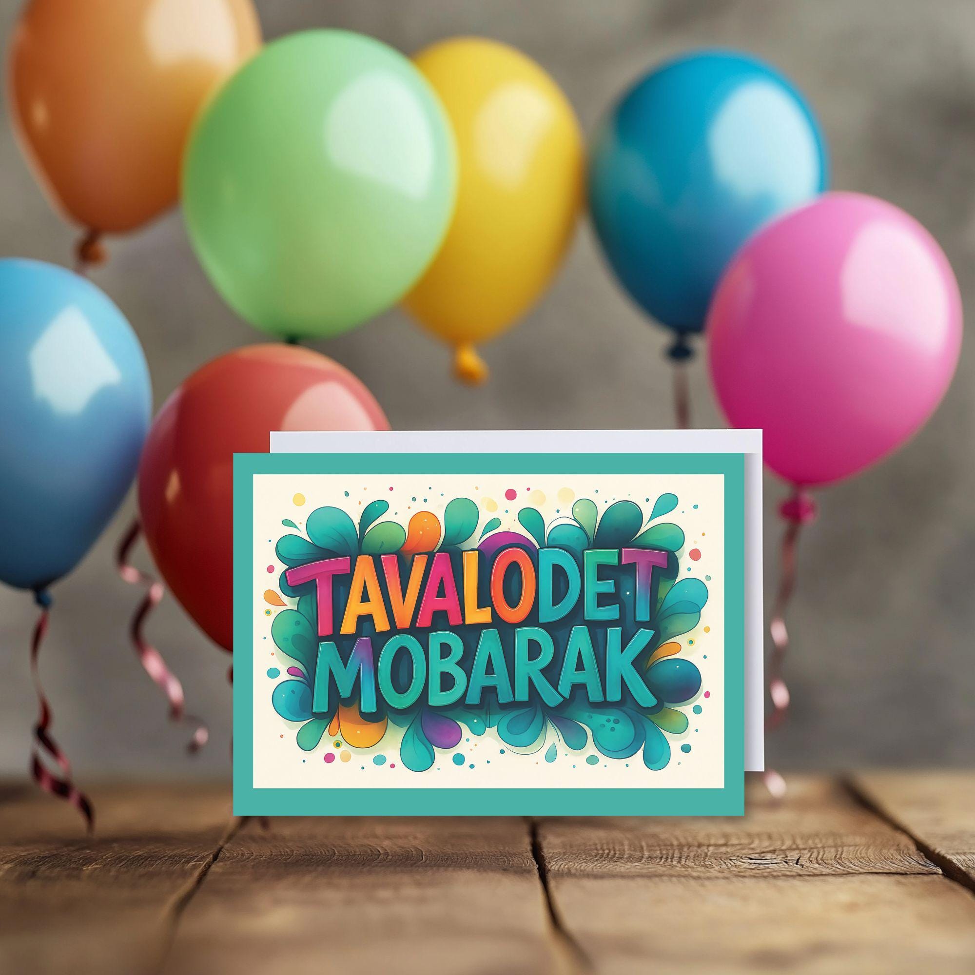 Biglietto d'auguri Tavalodet Mobarak stampabile - Biglietto d'auguri persiano 5x7, download digitale, celebrazione iraniana, design Ruxart realizzato negli USA.