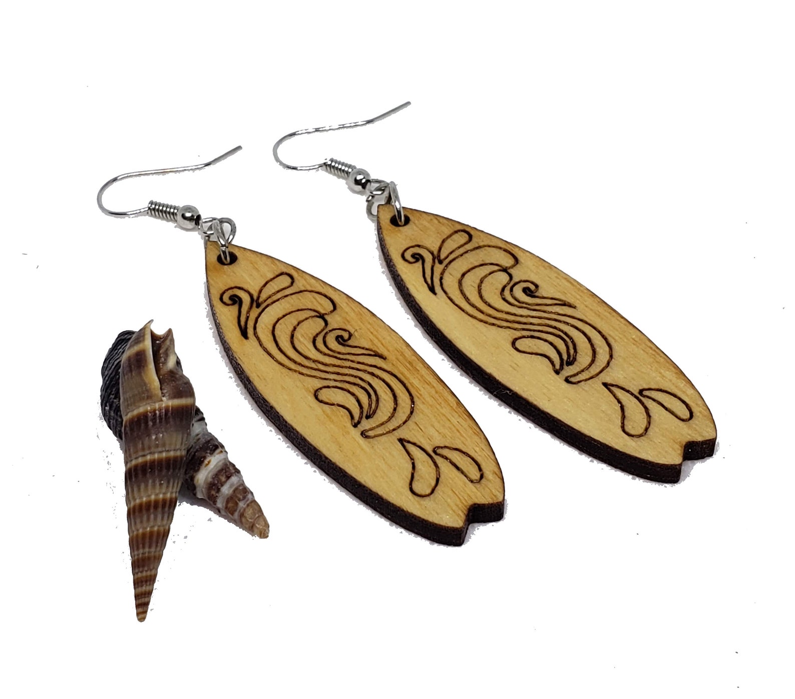 Surfboard Earrings Laser Cut Wood Earrings Wave Engraved Etsy