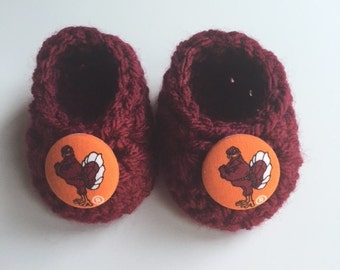 Virginia Tech baby booties, baby booties, infant shoes, crochet baby booties, booties for baby, crochet baby shoes