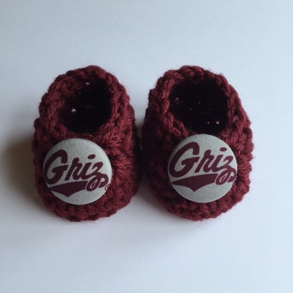 Montana Grizzlies baby booties, baby booties, infant shoes, crochet baby booties, booties for baby, crochet baby shoes