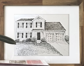 Pen and ink house sketch, custom house portrait, custom house sketch, printable sketch, custom house print, housewarming gift, wedding gift