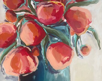 wild, colorful peonies // art print of an original floral painting // colorful modern art // 8x10 flower printable // colorful home decor