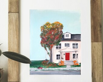 Whimsical fall art, Pumpkin art print, Fall printable art, eclectic wall decor, nostalgia, red wagon, pumpkins, fall decor, home decor, art