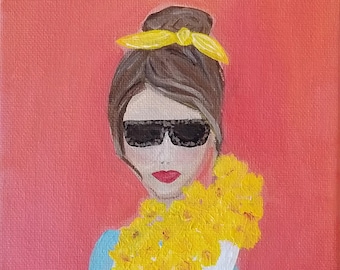 5x7 art print, modern girl with flowers, floral wall art, fashion wall art, girls room decor, wall decor, modern wall art, summer print, art